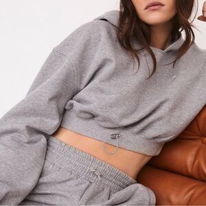 For Love & Lemons Gray Josie Crop Sweatshirt Small